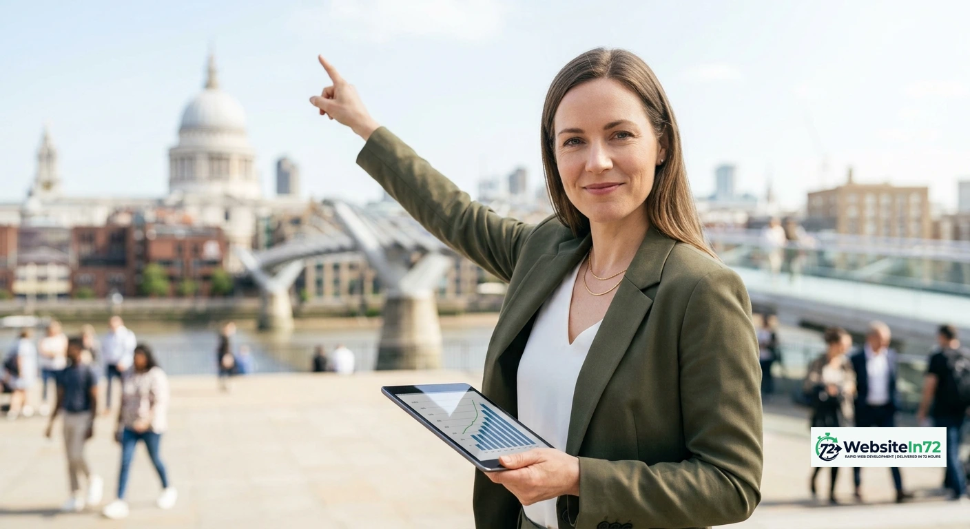 how much does a business website cost - professional consultant showing ROI growth on tablet in London