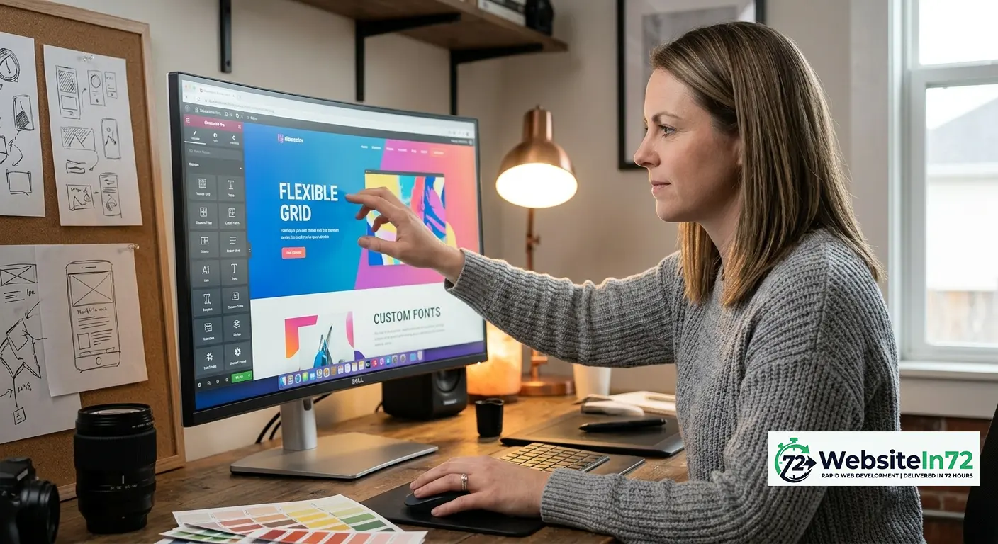 wordpress vs squarespace for small business - designer using Elementor flexible grid and custom fonts