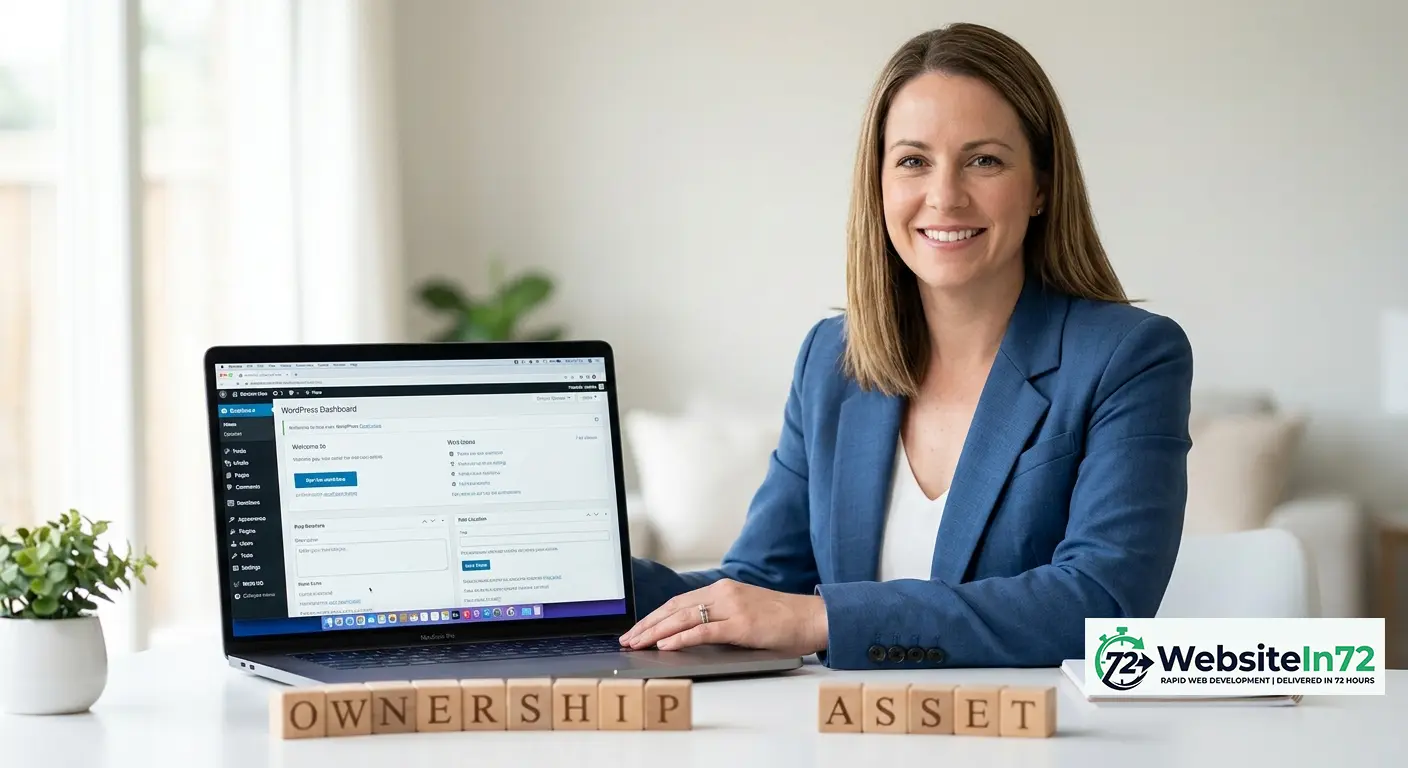 wordpress vs squarespace for small business - business owner managing WordPress dashboard for full site ownership